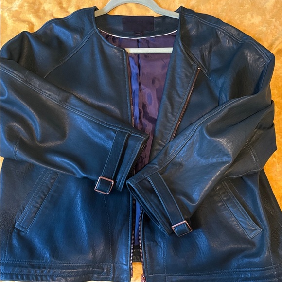 J. Crew Collection leather dark green jacket with rose gold hardware. - Picture 3 of 9